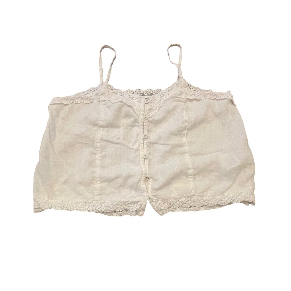 Old Navy Off White Linen Blend Lace Trim Button Front Camisole Top Medium